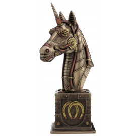 Steampunk unicorn head on pedestal